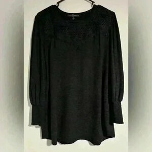 Women’s Frec & David top with crochet detail, black EUC